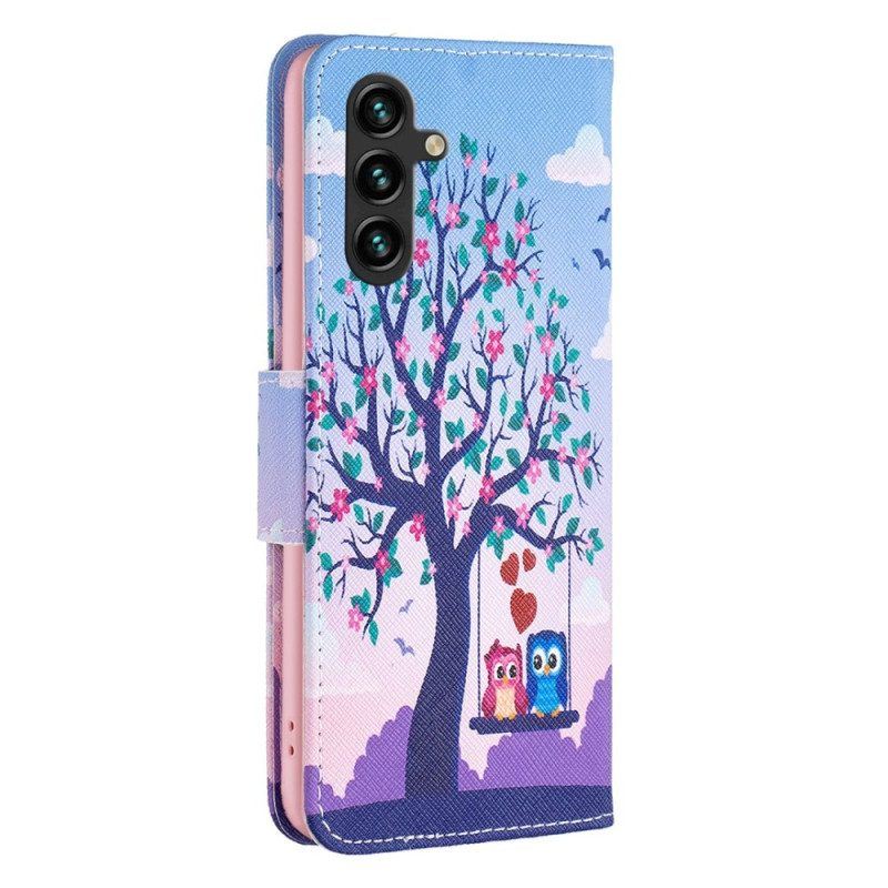 Flip Case Für Samsung Galaxy A14 / A14 5G Eulen Auf Der Schaukel