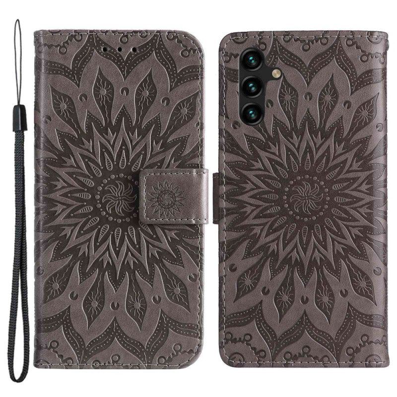 Lederhüllen Für Samsung Galaxy A14 / A14 5G Mandala-sonne Mit Schlüsselband