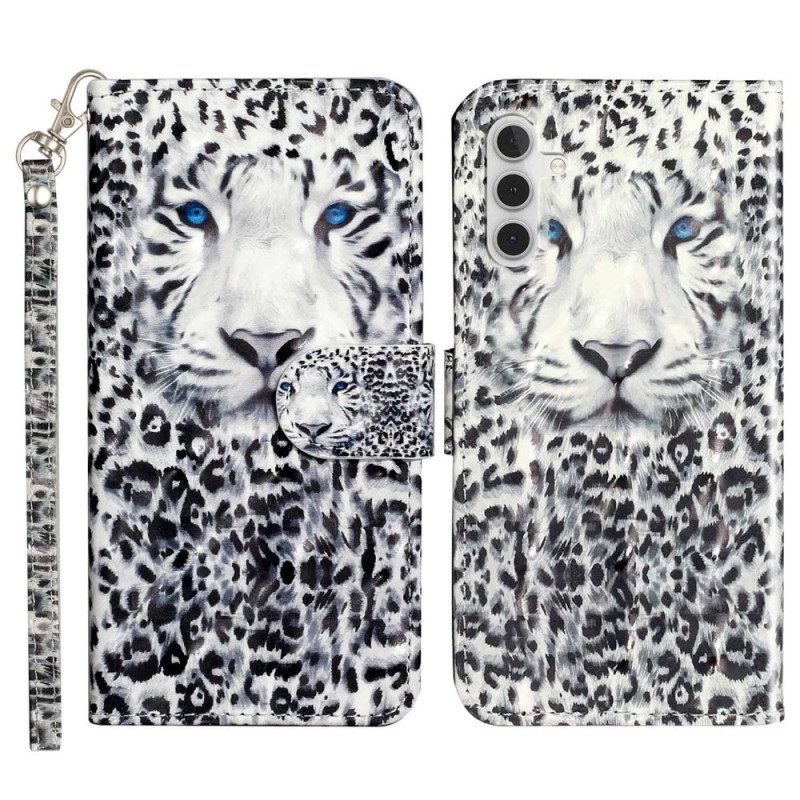 Lederhüllen Für Samsung Galaxy A14 / A14 5G Mit Kordel Riemchen-leopard