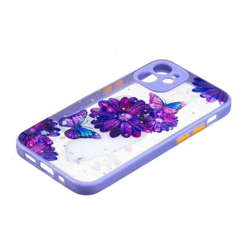 Hülle Für iPhone 12 Mini Lila Blumen Und Schmetterlinge