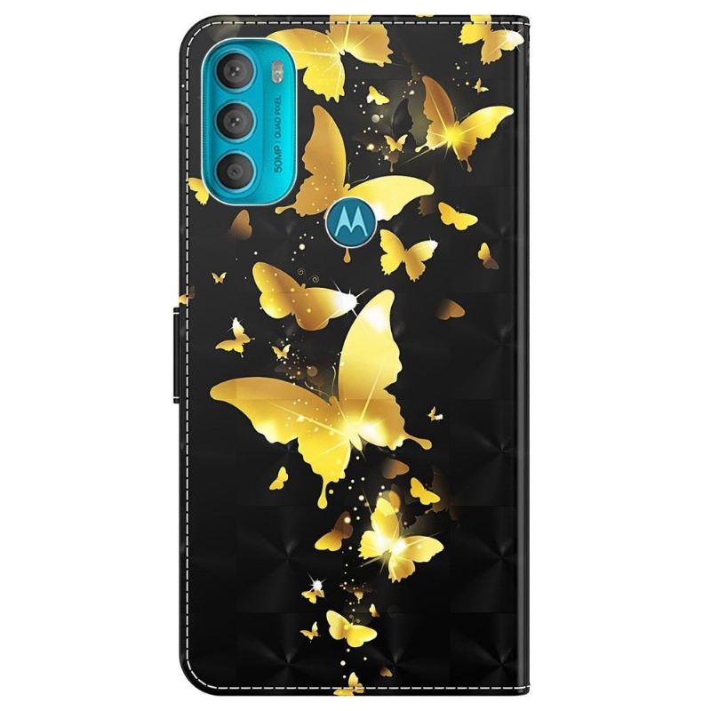 Lederhüllen Für Motorola Moto G71 5G Goldene Schmetterlingsillustration