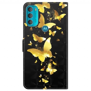 Lederhüllen Für Motorola Moto G71 5G Goldene Schmetterlingsillustration