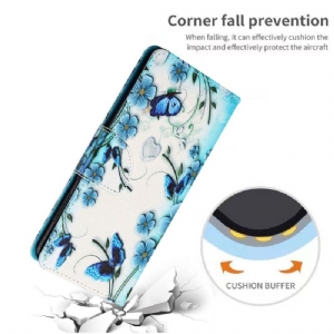 Case Für Samsung Galaxy A22 5G Blaue Blumen Und Schmetterlinge