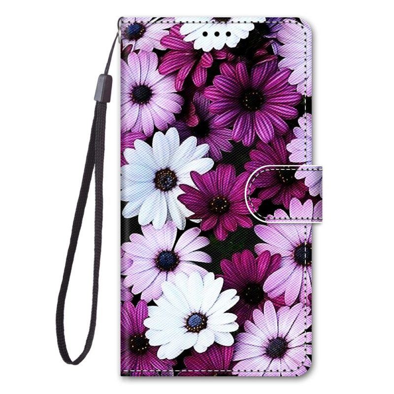 Flip Case Für Xiaomi 13 Blumenmuster Mit Riemen