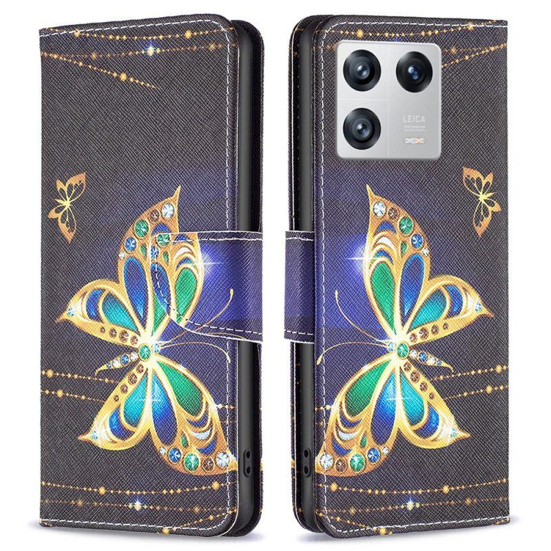 Flip Case Für Xiaomi 13 Goldene Schmetterlinge