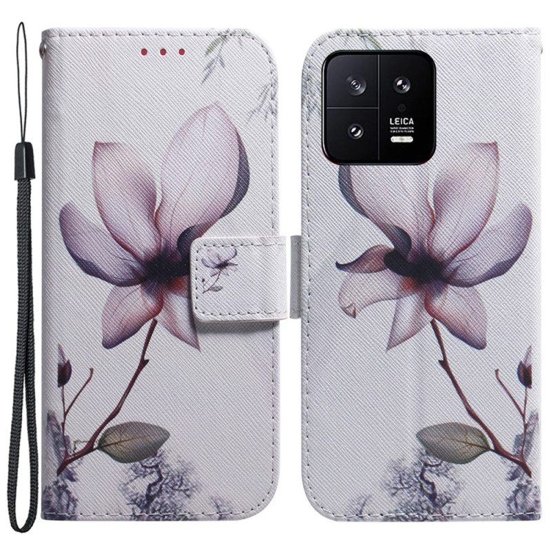 Flip Case Für Xiaomi 13 Mit Kordel Riemchen-rosenblume