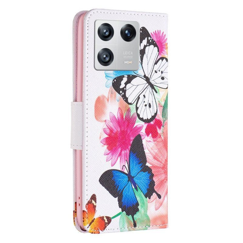 Lederhüllen Für Xiaomi 13 Aquarell-schmetterlinge