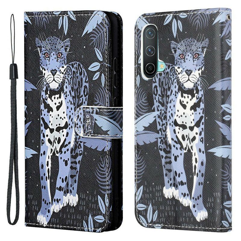 Flip Case Für OnePlus Nord CE 5G Mit Kordel Riemchen-leopard