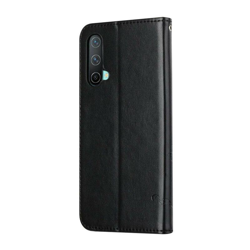 Flip Case Für OnePlus Nord CE 5G Mit Kordel Tanga-schmetterlinge Und Blumen