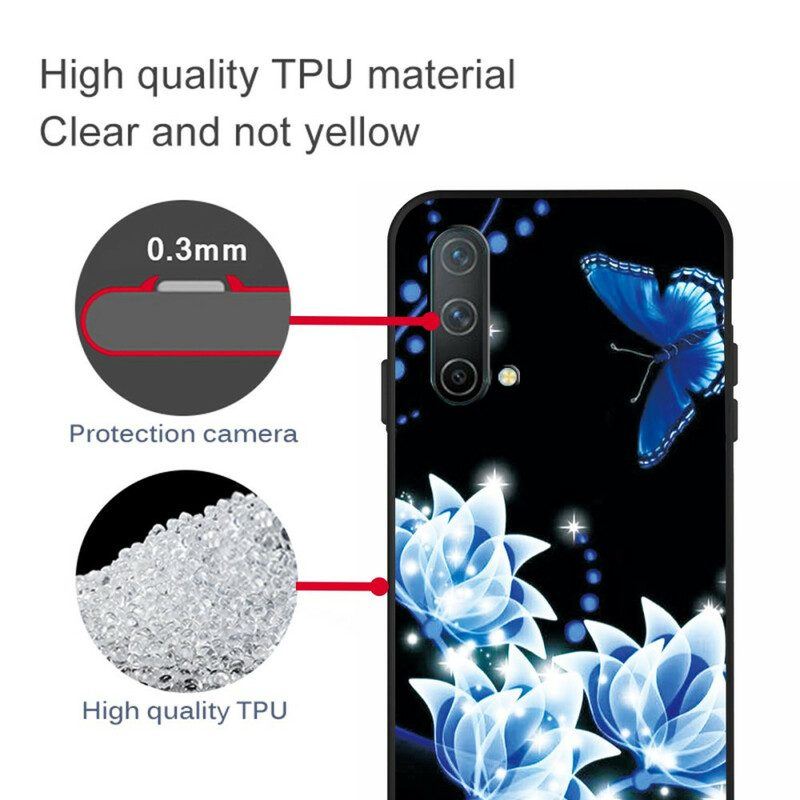 Handyhülle Für OnePlus Nord CE 5G Schmetterling Und Blaue Blumen