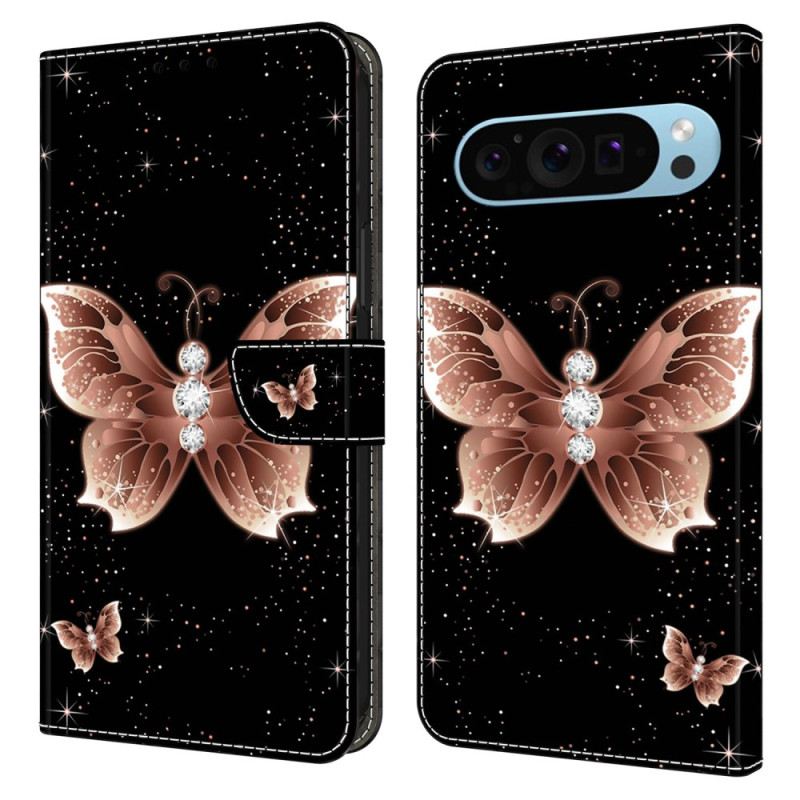 Lederhüllen Google Pixel 9 Pro Xl Rosa Diamant-schmetterling