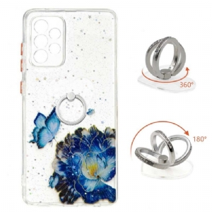 Hülle Für Samsung Galaxy A72 4G / A72 5G Anti-Sturz Blaue Blumen Und Schmetterlinge Mit Ring