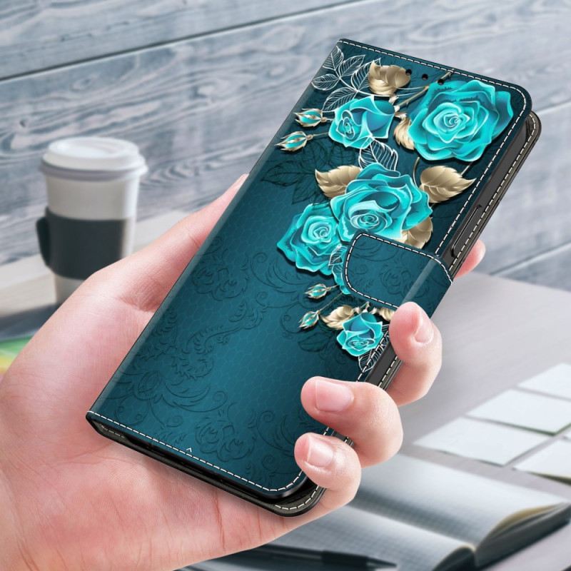 Lederhüllen Xiaomi 14 Pro Handyhülle Blaue Rosen