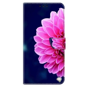 Lederhüllen Xiaomi 14 Pro Rosa Blume Auf Blauem Hintergrund