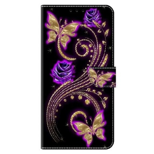 Lederhüllen Xiaomi 14 Pro Violette Blumen Und Schmetterlinge