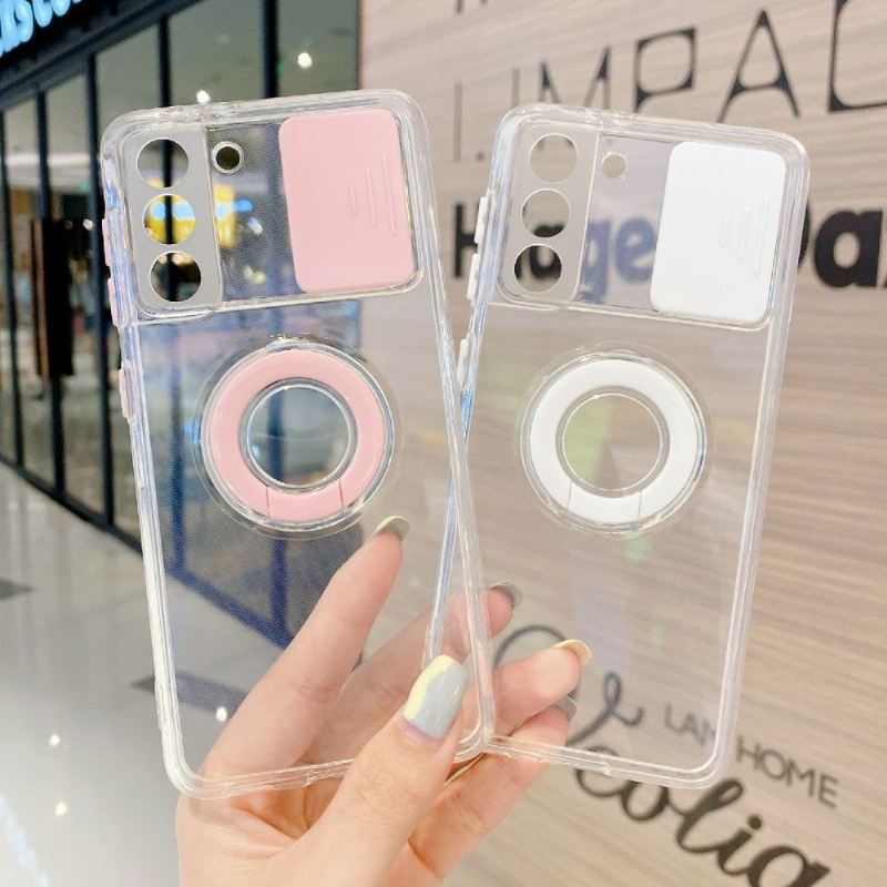 Hülle Für Samsung Galaxy S21 5G Transparent Mit Ring Und Kameraabdeckung