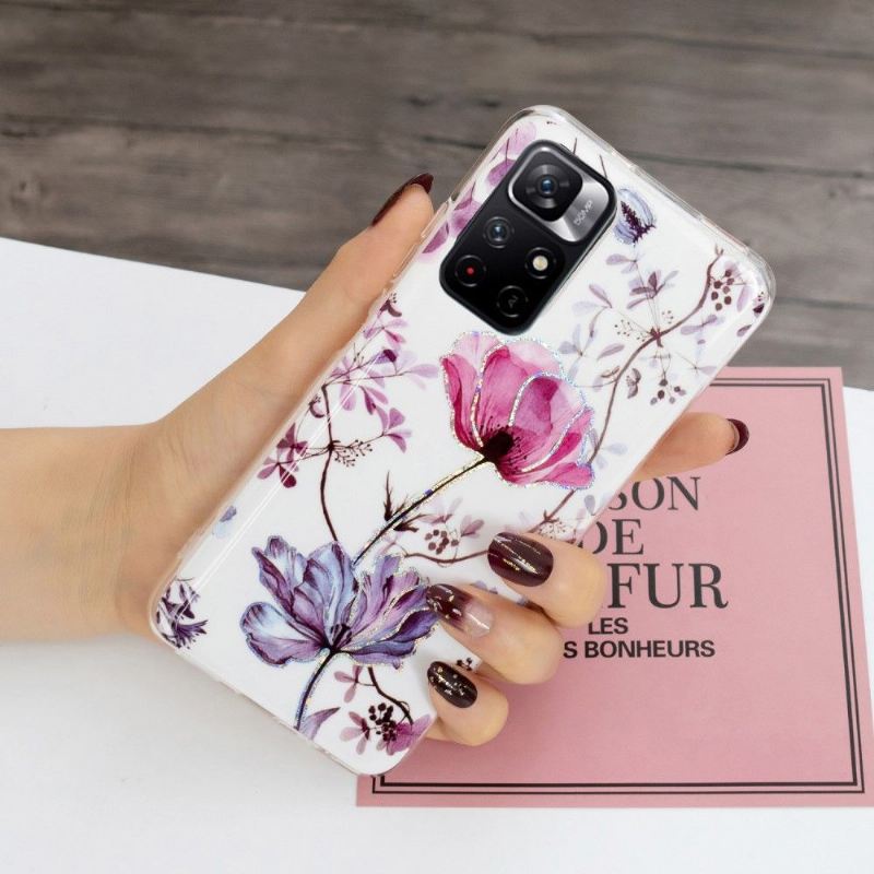 Handyhülle Für Poco M4 Pro 5G Violettes Blumensilikon