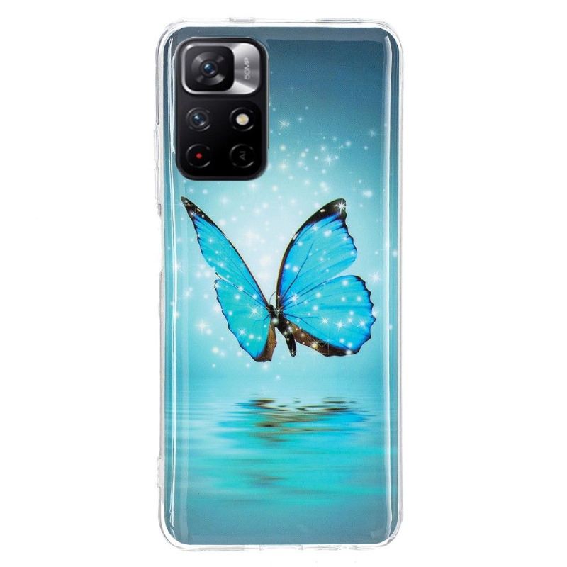 Hülle Für Poco M4 Pro 5G Anti-Sturz Leuchtender Blauer Schmetterling