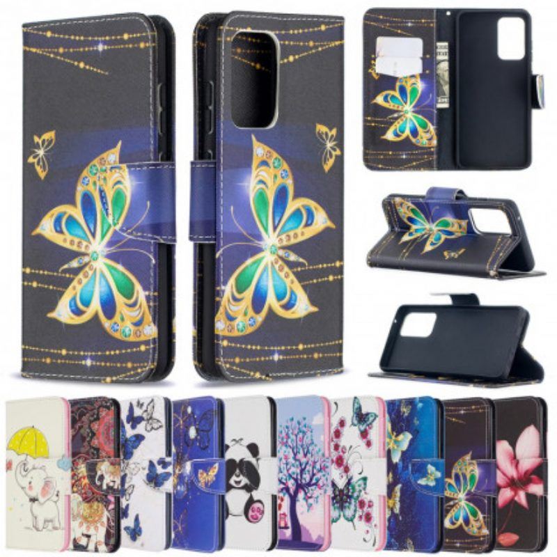 Flip Case Für Samsung Galaxy A52 4G / A52 5G / A52s 5G Goldene Schmetterlinge