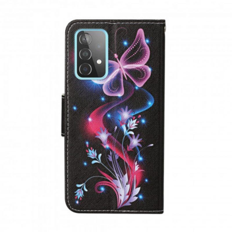 Flip Case Für Samsung Galaxy A52 4G / A52 5G / A52s 5G Schmetterlinge Und Schlüsselband