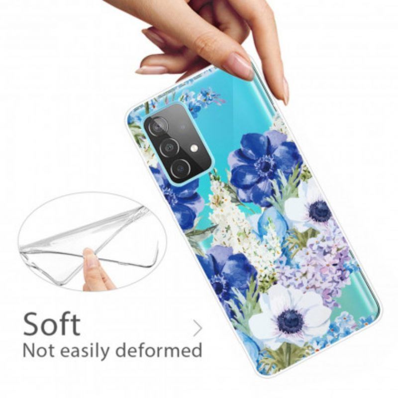 Handyhülle Für Samsung Galaxy A52 4G / A52 5G / A52s 5G Nahtlose Aquarellblaue Blumen