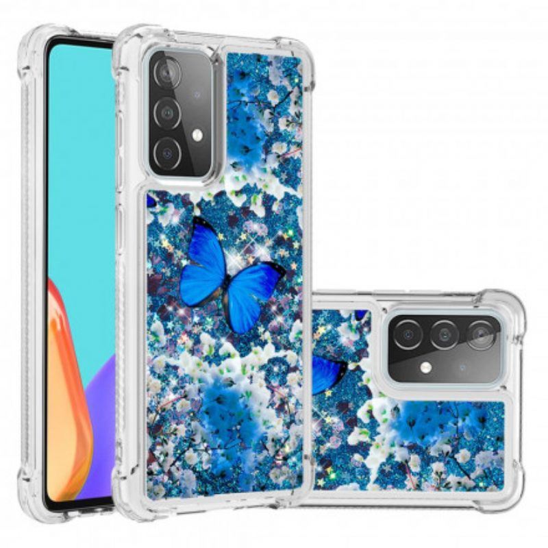 Hülle Für Samsung Galaxy A52 4G / A52 5G / A52s 5G Glitzernde Blaue Schmetterlinge