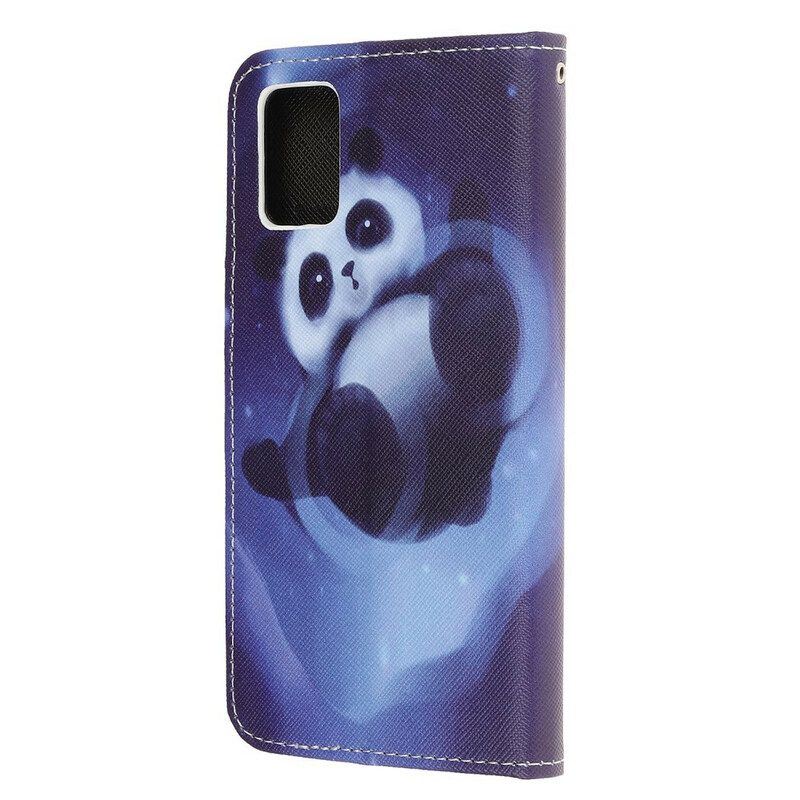 Lederhüllen Für Samsung Galaxy A52 4G / A52 5G / A52s 5G Mit Kordel Panda Space Mit Schlüsselband