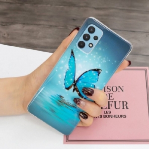 Handyhülle Für Samsung Galaxy A32 4G Schutzhülle Leuchtender Blauer Schmetterling