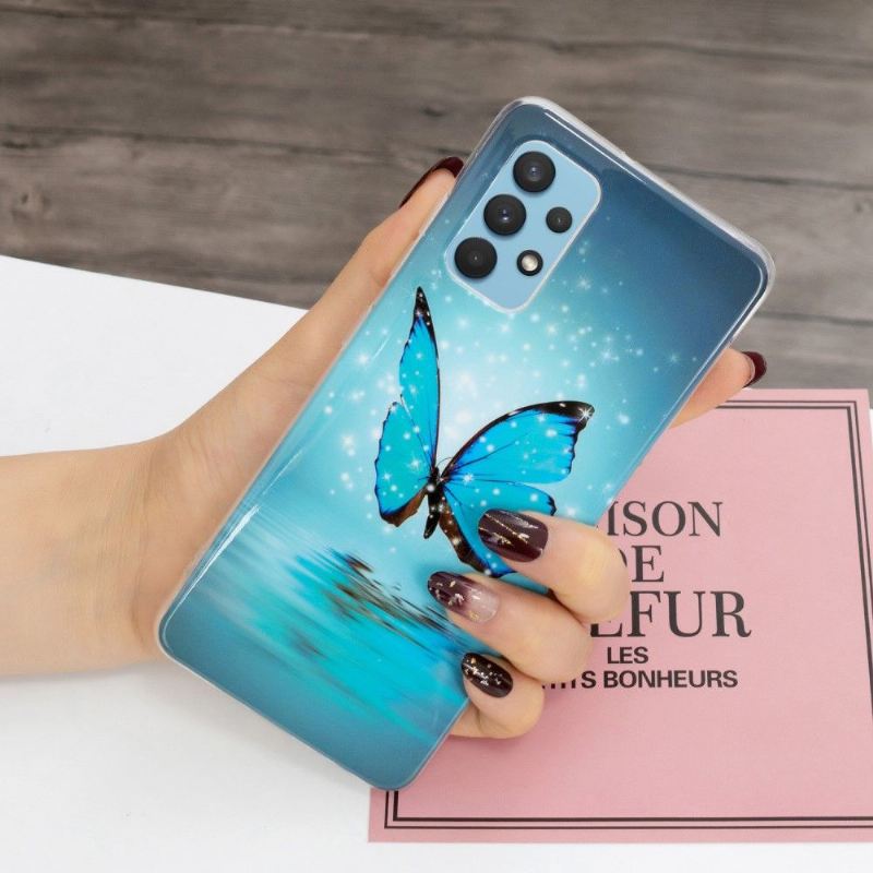 Handyhülle Für Samsung Galaxy A32 4G Schutzhülle Leuchtender Blauer Schmetterling