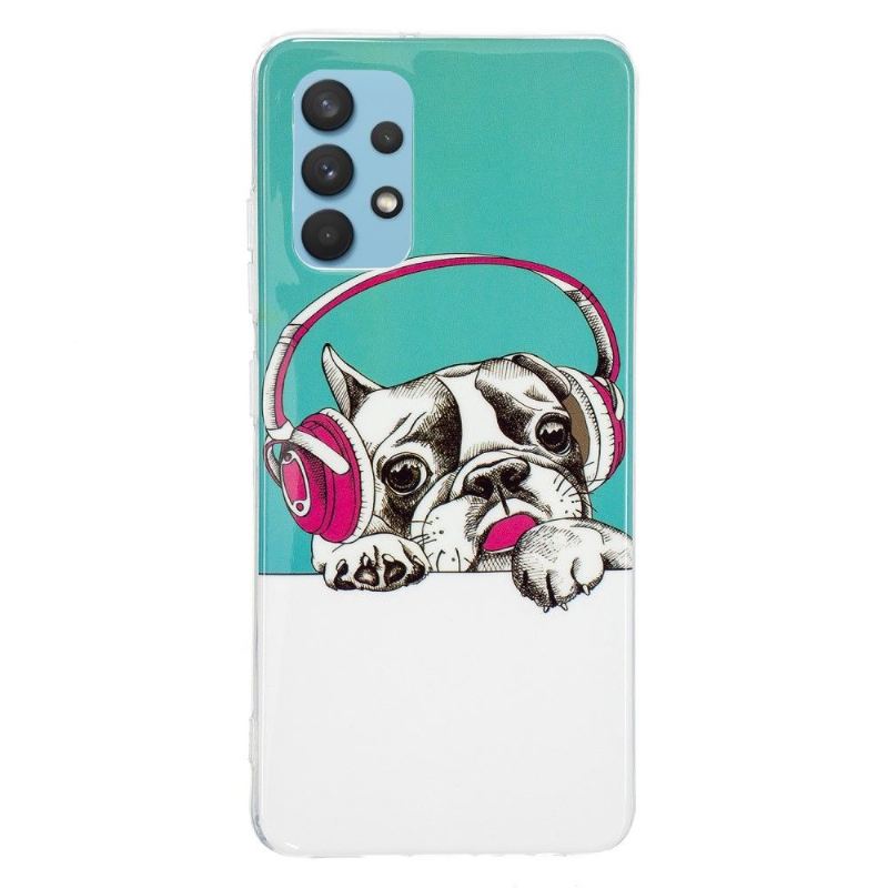 Hülle Für Samsung Galaxy A32 4G Leuchtender Hund. Der Musik Hört