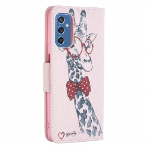 Lederhüllen Für Samsung Galaxy M52 5G Giraffe Mit Brille