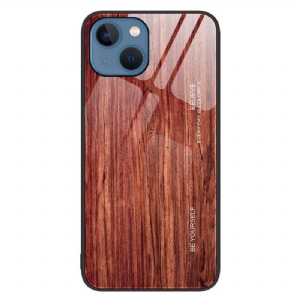 Handyhülle Für iPhone 14 Holzdesign Aus Gehärtetem Glas