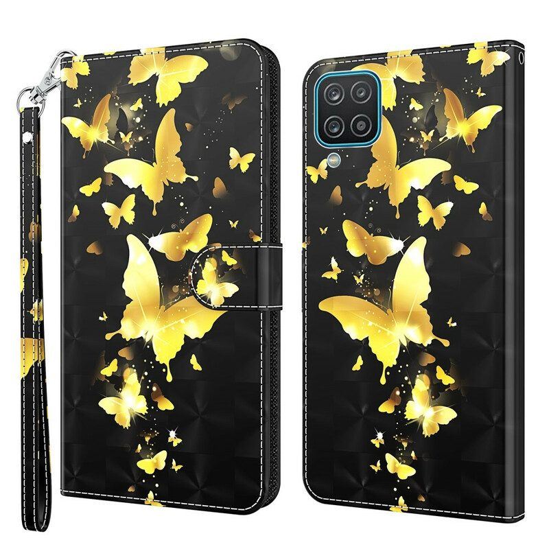 Flip Case Für Samsung Galaxy M12 / A12 Gelbe Schmetterlinge