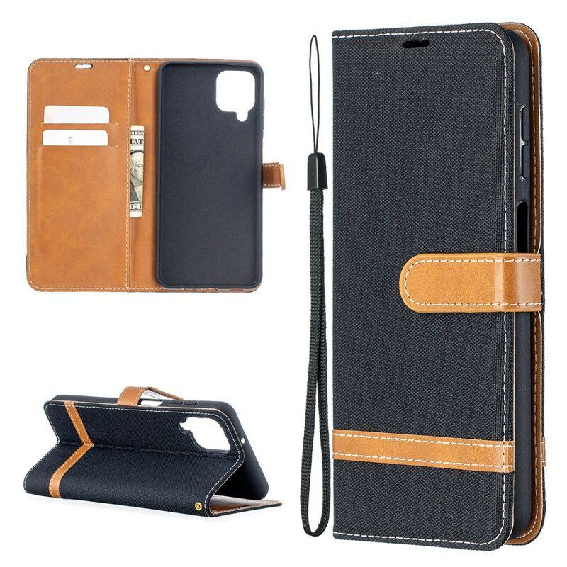 Flip Case Für Samsung Galaxy M12 / A12 Mit Kordel Armband In Stoff- Und Lederoptik