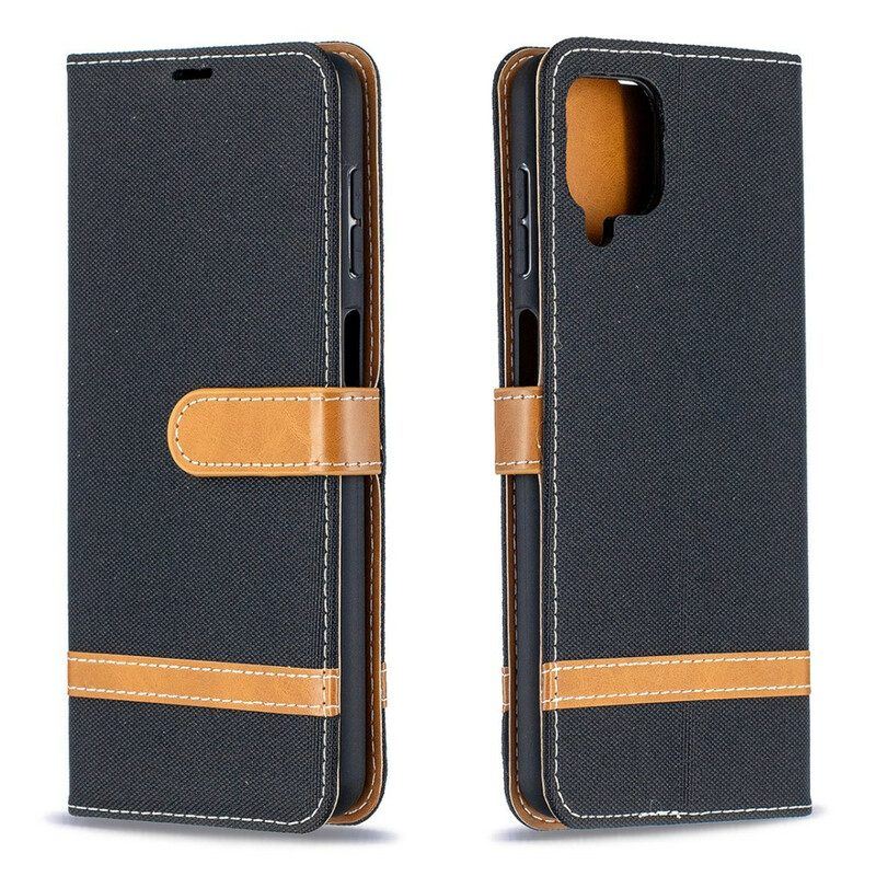 Flip Case Für Samsung Galaxy M12 / A12 Mit Kordel Armband In Stoff- Und Lederoptik