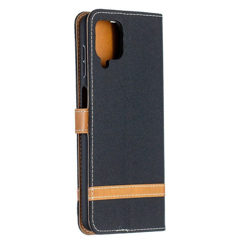 Flip Case Für Samsung Galaxy M12 / A12 Mit Kordel Armband In Stoff- Und Lederoptik