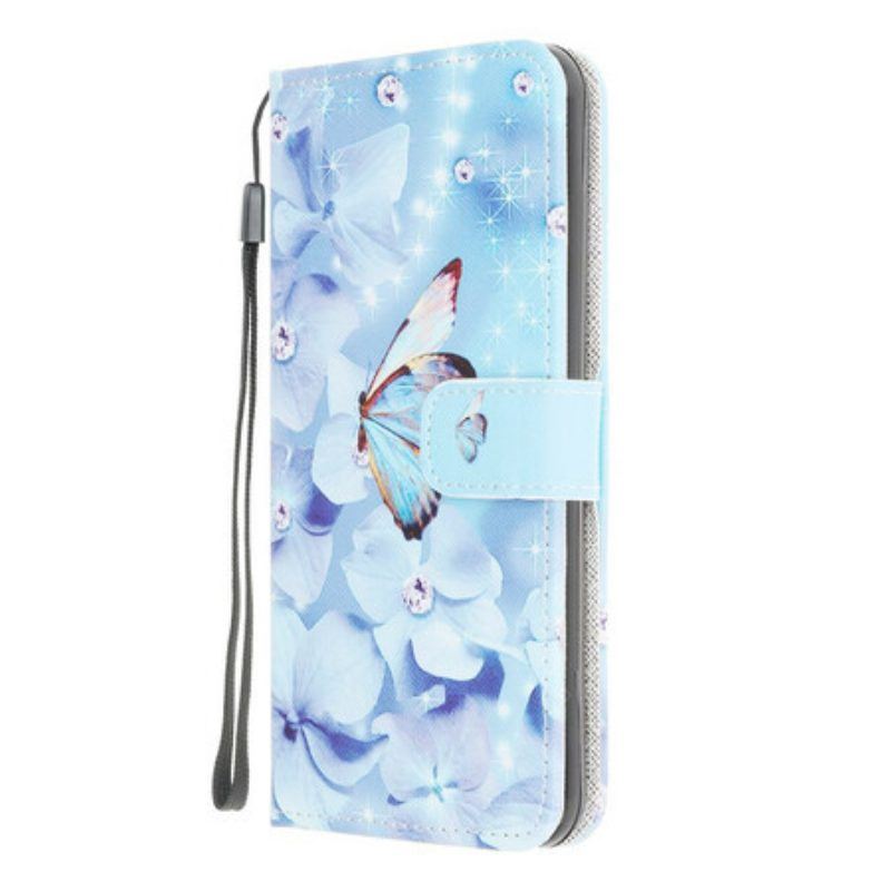 Flip Case Für Samsung Galaxy M12 / A12 Mit Kordel Riemchen-diamant-schmetterlinge