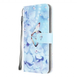 Flip Case Für Samsung Galaxy M12 / A12 Mit Kordel Riemchen-diamant-schmetterlinge