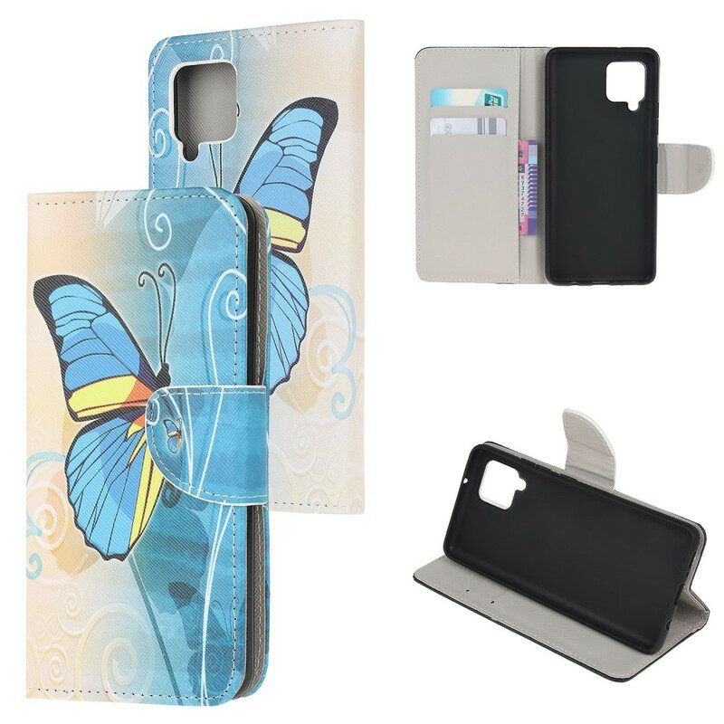 Flip Case Für Samsung Galaxy M12 / A12 Schmetterlinge