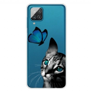 Handyhülle Für Samsung Galaxy M12 / A12 Katze Und Schmetterling