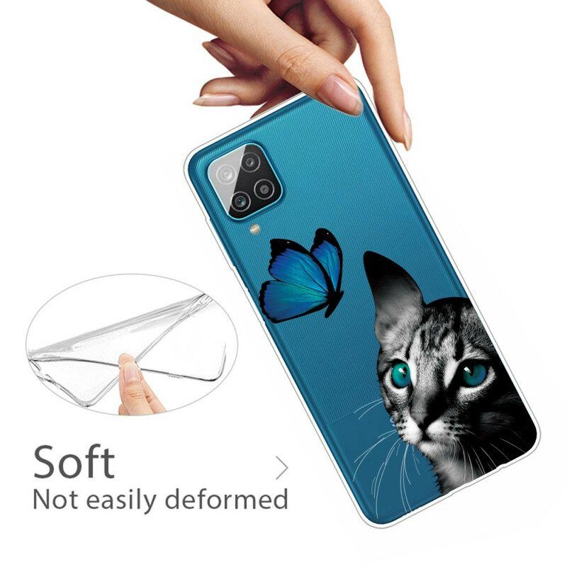 Handyhülle Für Samsung Galaxy M12 / A12 Katze Und Schmetterling