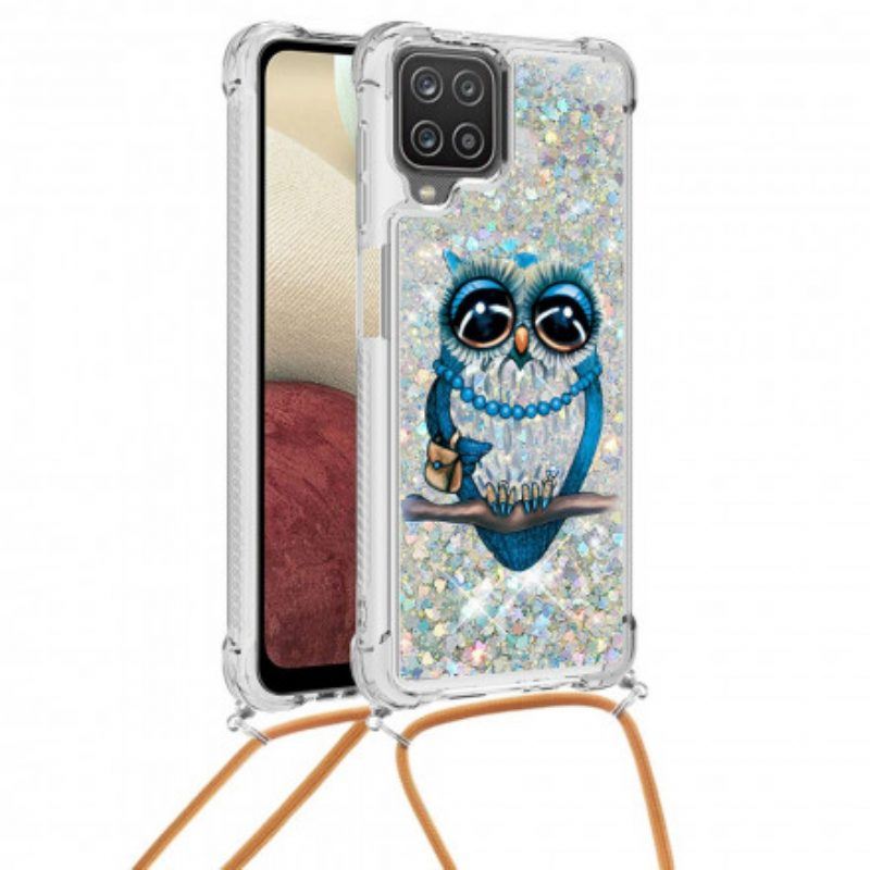 Hülle Für Samsung Galaxy M12 / A12 Mit Kordel Pailletten-kordelzug „miss Owl“.