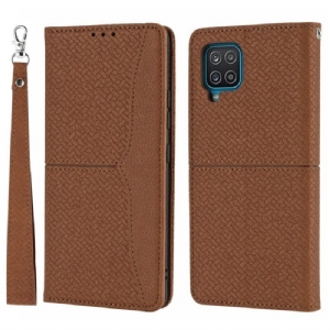 Schutzhülle Für Samsung Galaxy M12 / A12 Mit Kordel Flip Case Riemchen-stil Aus Gewebtem Leder