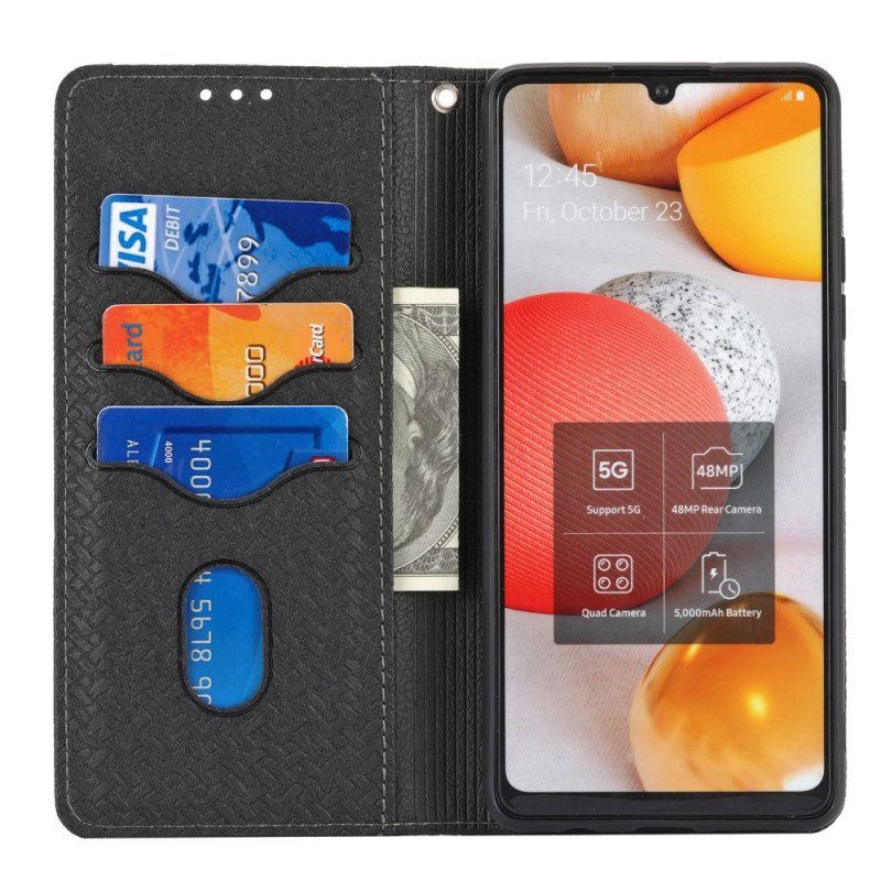 Schutzhülle Für Samsung Galaxy M12 / A12 Mit Kordel Flip Case Riemchen-stil Aus Gewebtem Leder