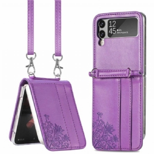 Handyhülle Für Samsung Galaxy Z Flip 4 Flip Case Schultergurt Blumen