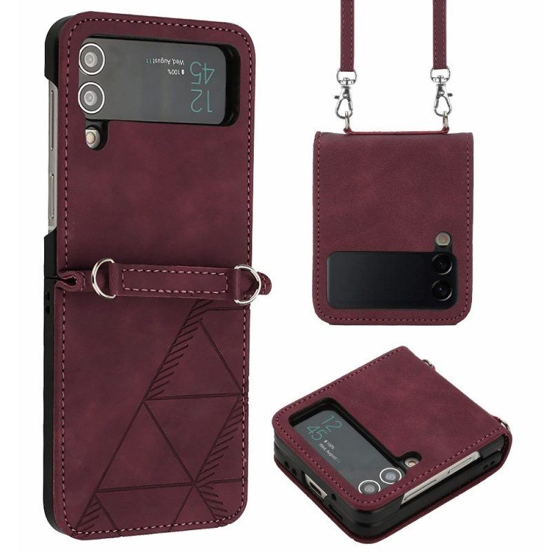 Hülle Für Samsung Galaxy Z Flip 4 Flip Case Dreiecke Mit Schultergurt