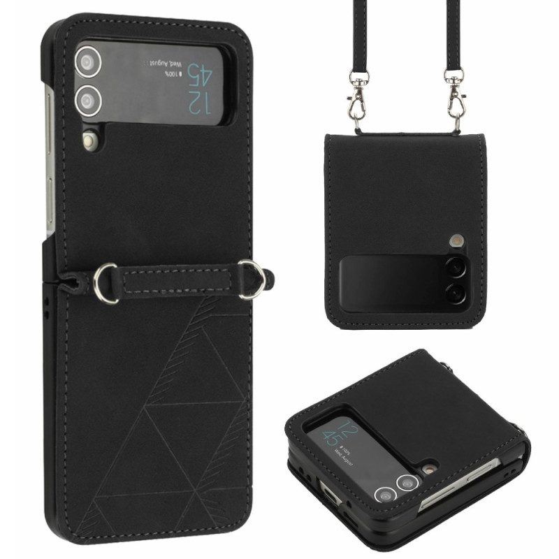 Hülle Für Samsung Galaxy Z Flip 4 Flip Case Dreiecke Mit Schultergurt