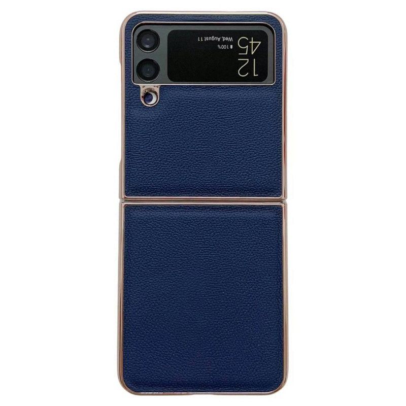 Hülle Für Samsung Galaxy Z Flip 4 Flip Case Echtes Leder Mit Goldenen Kanten