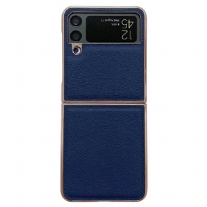 Hülle Für Samsung Galaxy Z Flip 4 Flip Case Echtes Leder Mit Goldenen Kanten