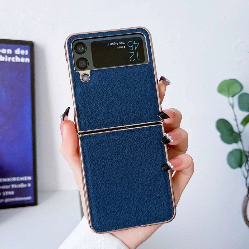 Hülle Für Samsung Galaxy Z Flip 4 Flip Case Echtes Leder Mit Goldenen Kanten